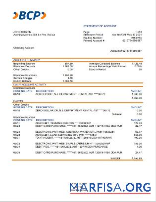 Downloadable Bolivia banco de crédito de bolivia bank statement word example